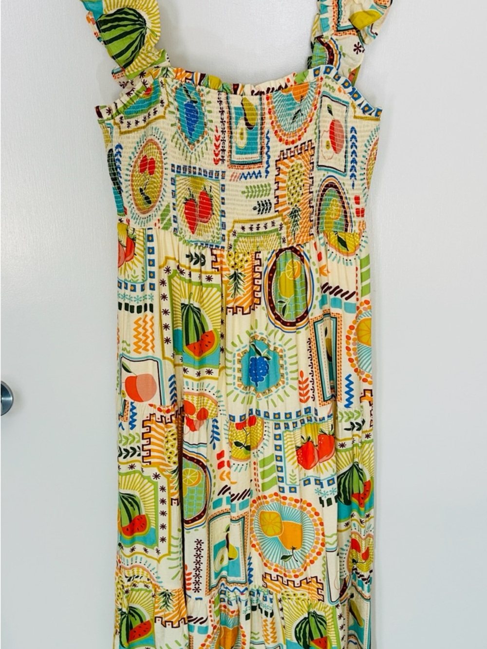 Women's By the River Natasha Multicolor Midi Dress - Sleeveless Smocked Bodice - Picture 6 of 13